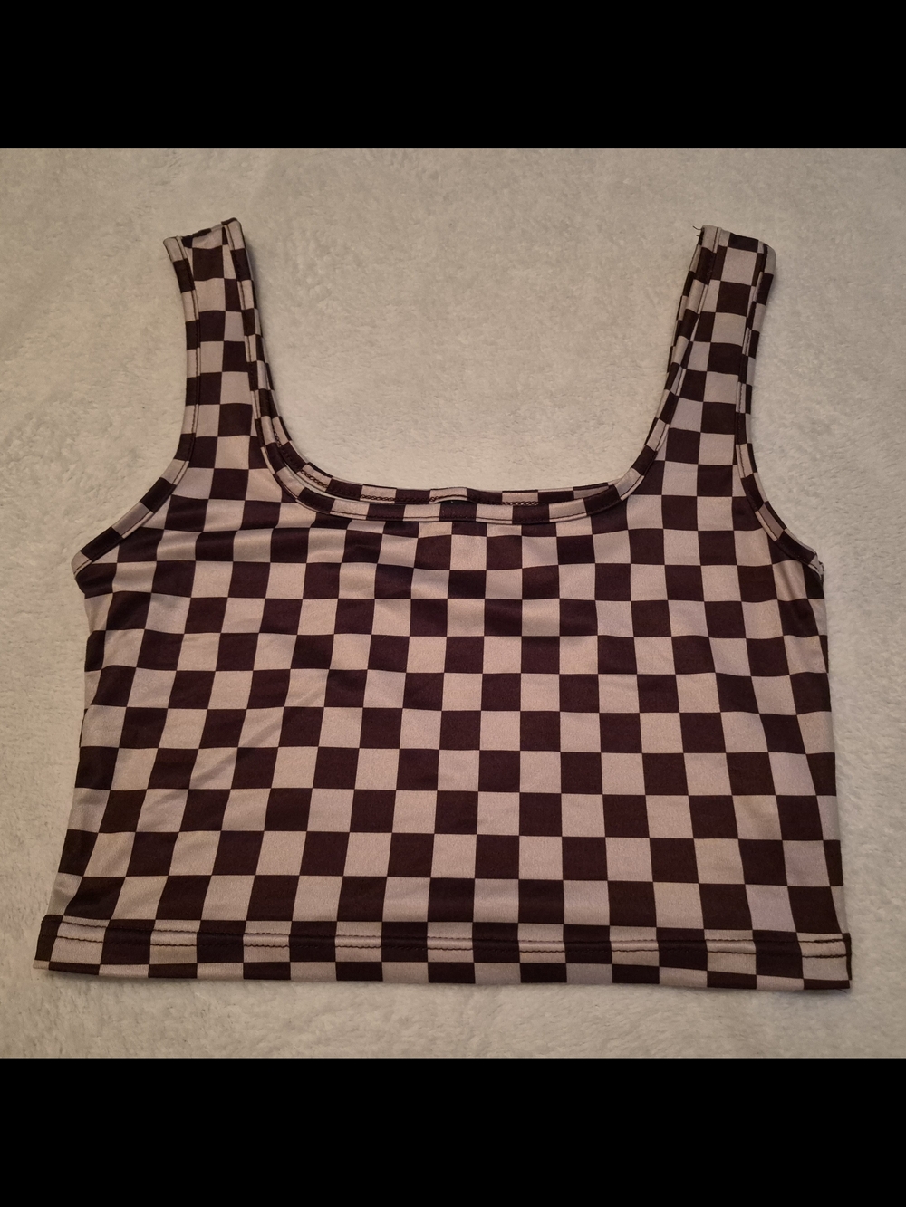 SHEIN Brown and Cream Checkerboard Crop Tank